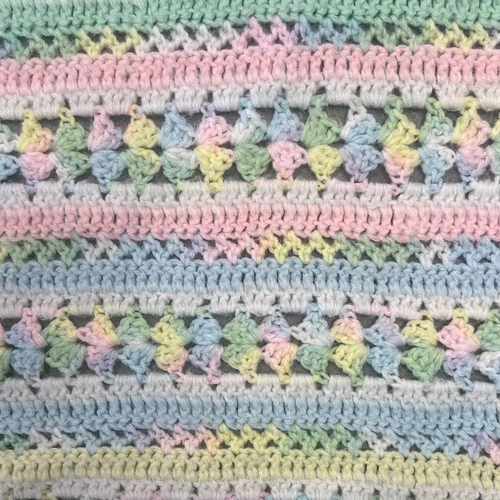 Vintage Crochet Baby Blanket Pastel Handmade Afghan 42x28